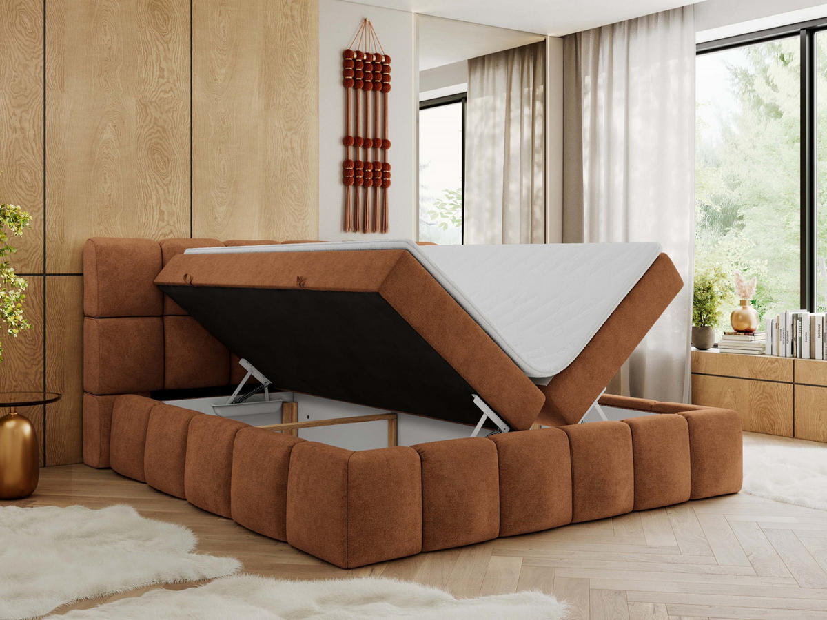 BOXBETT NIRA 140/200 - Orange Strukture - H4 - Orange, Holz/Textil (140/200cm) - MKS