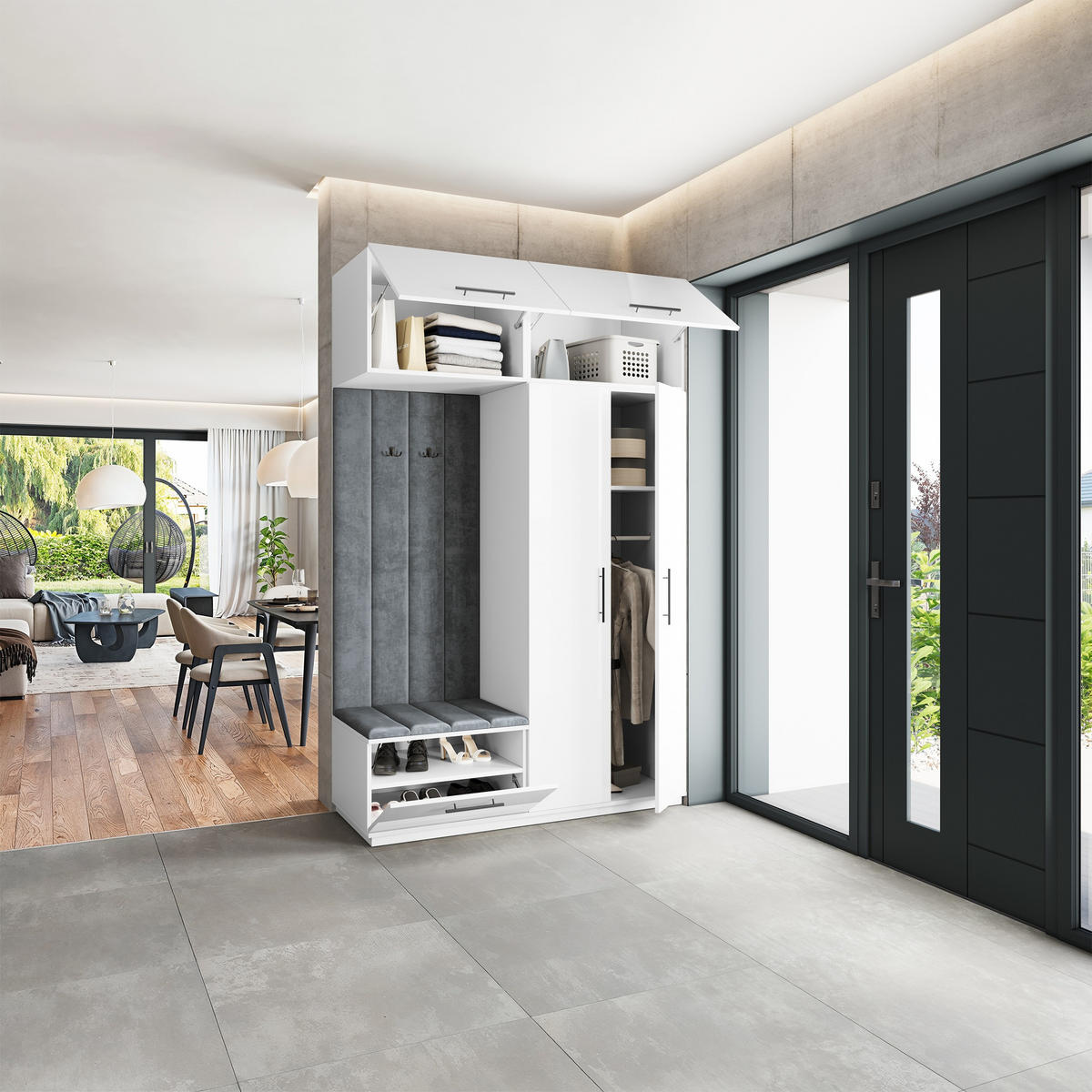 GARDEROBENSCHRANK REMA 150/240/60 cm Modern Garderobe-Set Weiß - Weiß/Grau, Holzwerkstoff (150/240/60cm) - MASSENO