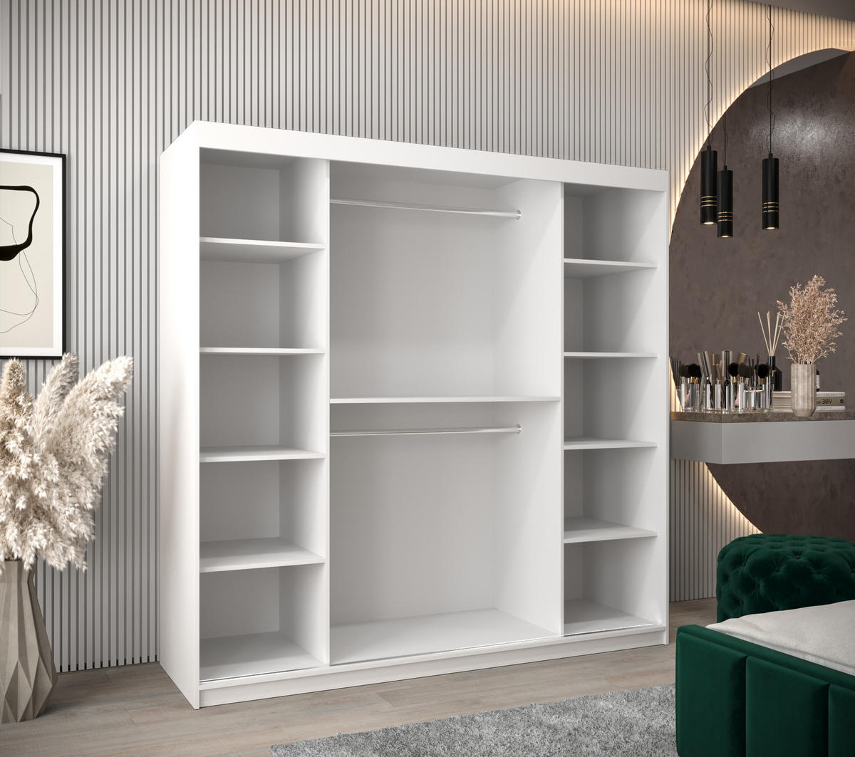 SCHWEBETÜRENSCHRANK 200/200/62 2-türig - Silberfarben/Weiß, Holz/Kunststoff (200/200/62cm) - Abiks Möbel