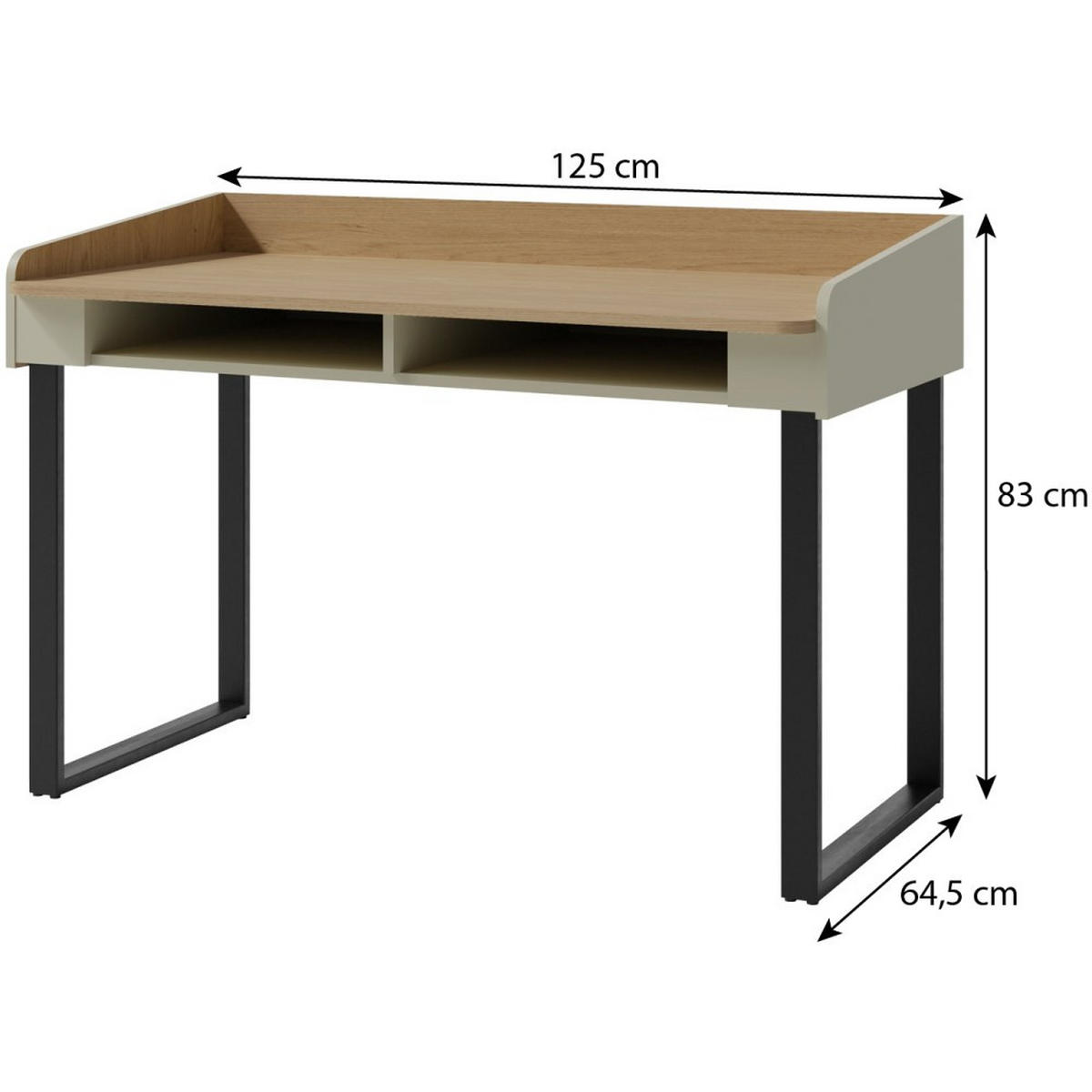 SCHREIBTISCH Alex für Jugenzimmer mit 2 offene Regale, Eukalyptus - Eukalyptusholzfarben/Schwarz, Holzwerkstoff/Metall (125/83/64.5cm) - Beautysofa
