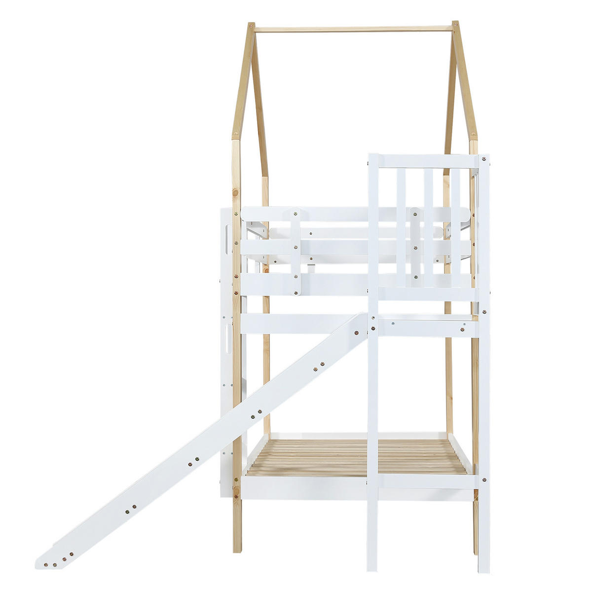 ETAGENBETT Mit Rutsche Weiß/Natur 90x200 cm - Weiß, Holz (90/200cm) - ComfortXL