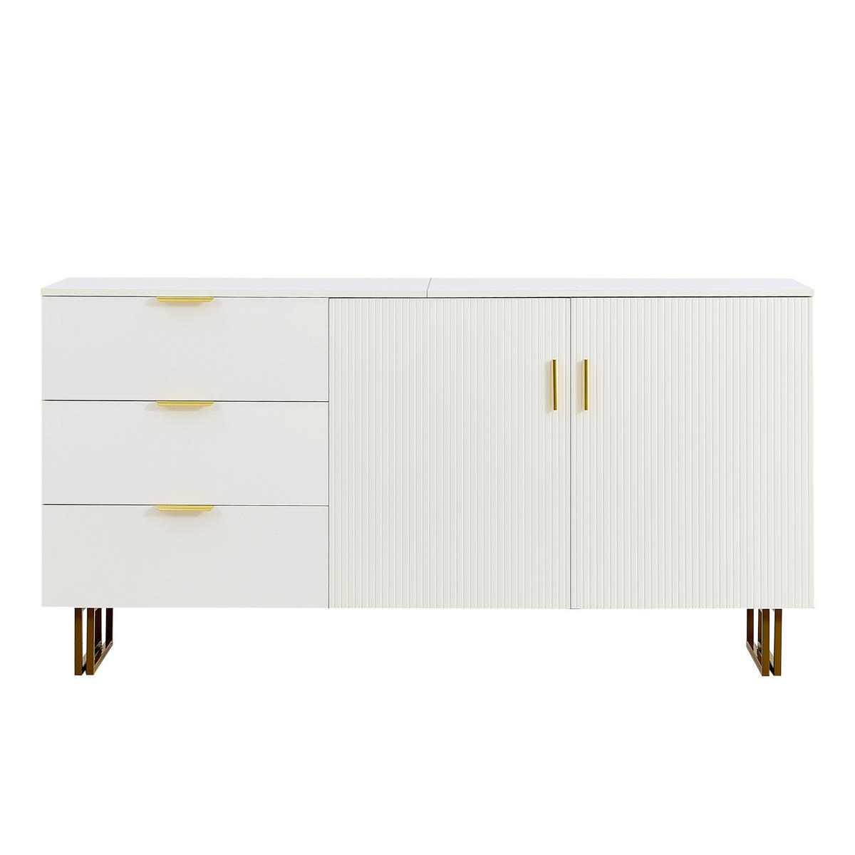 SIDEBOARD Elegante Kommode mit 2 Türen & 3 Schubladen Weiß - Weiß, Holzwerkstoff (160/81.5/40cm) - Urban Meuble