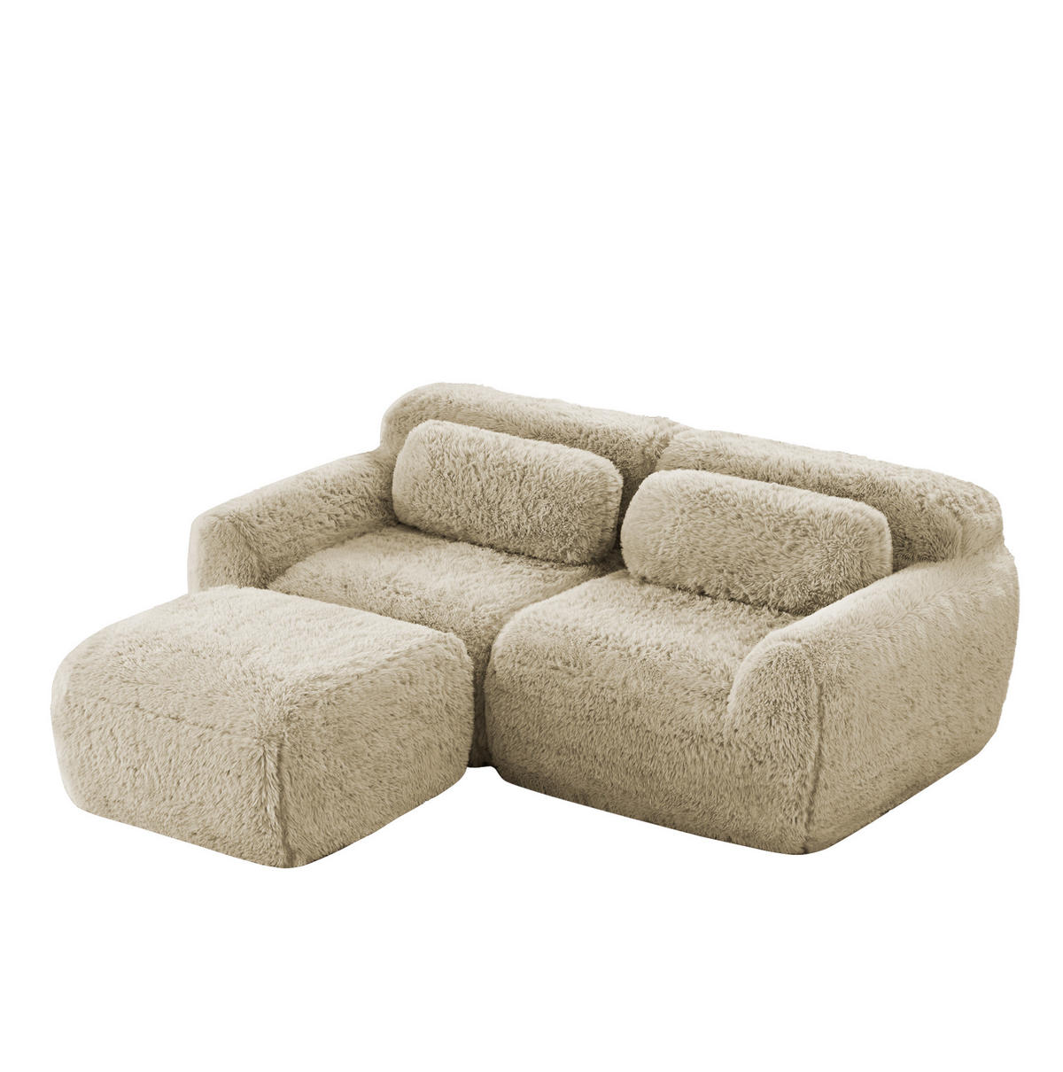 ECKSOFA in L-Form modular mit Ottoman, Premium-Plüschstoff und ohne Montage, Hellkhaki - Beige, Textil (204/179cm) - Redom