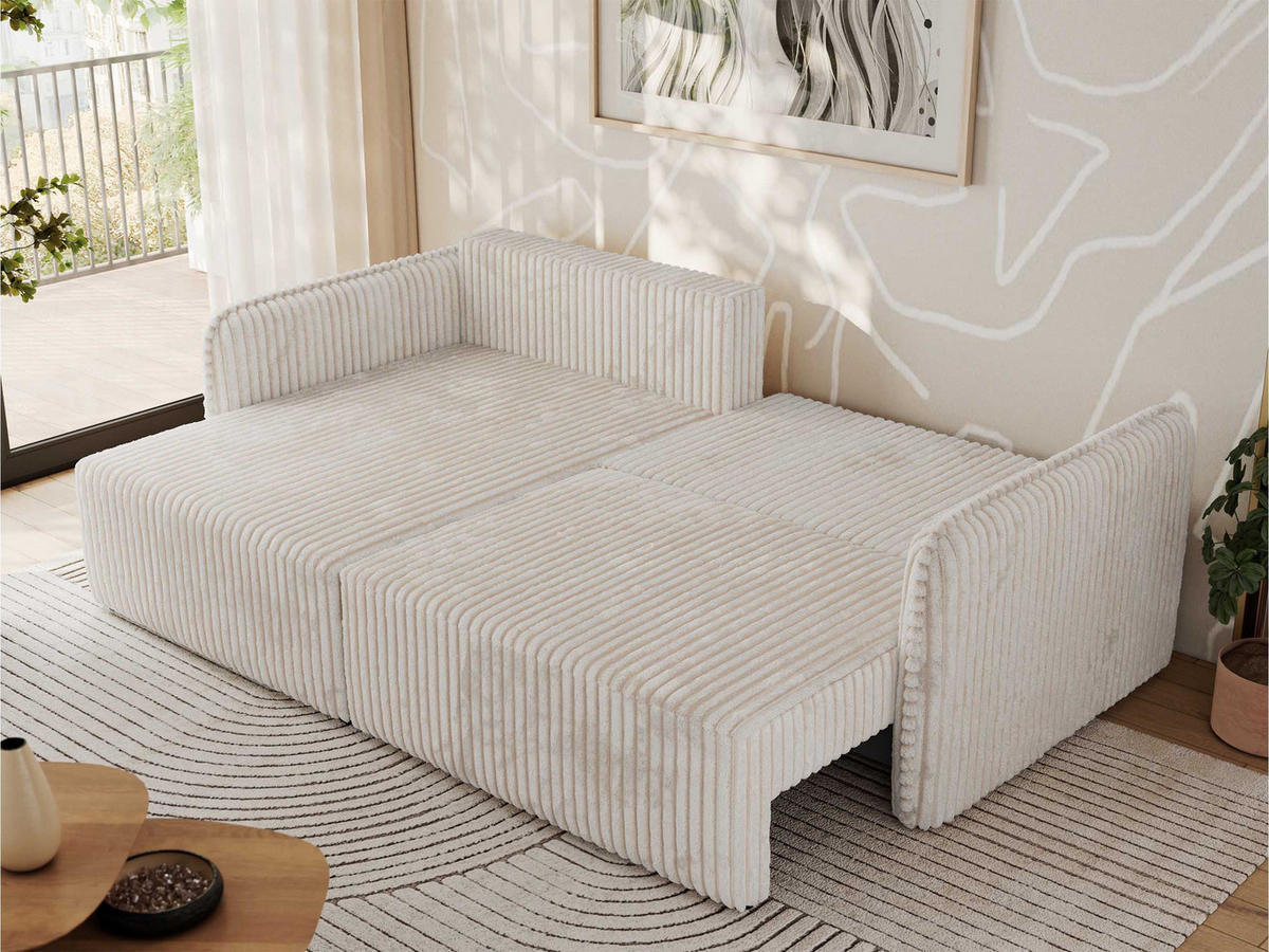 ECKSCHLAFSOFA MESTO L Beige Cord - links - Beige/Schwarz, Kunststoff/Textil (227/147cm) - MKS