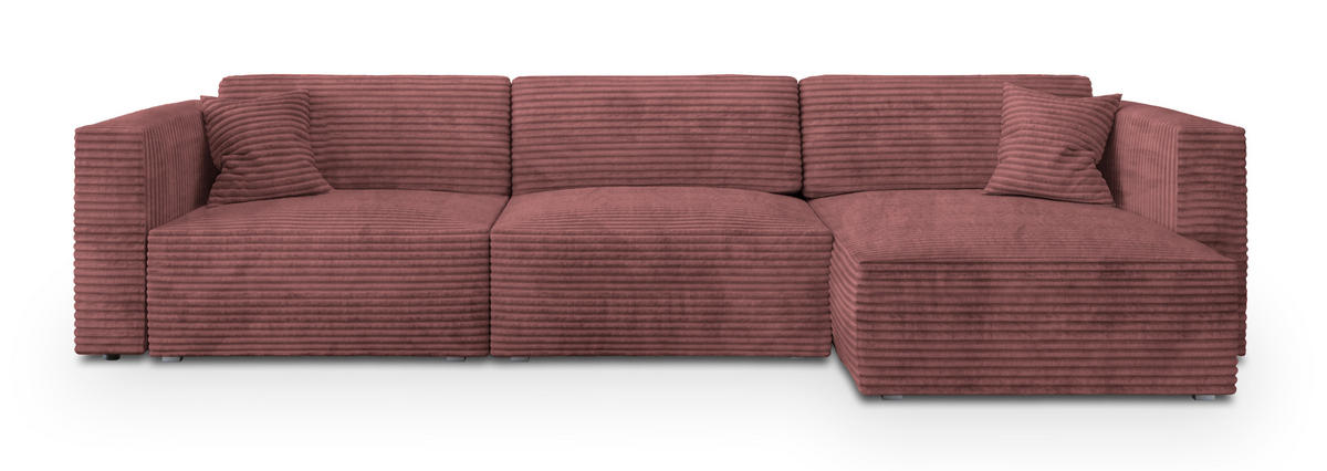 ECKSOFA TOLMO Rosa Kordstoff mit Schlaffunktion - Rosa, Holz (347/148cm) - MASSENO