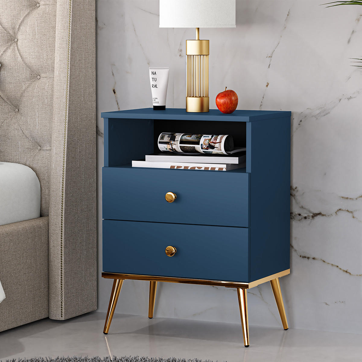 NOČNÍ STOLEK Thalia Modrá - modrá, kompozitní dřevo (50/70/34cm) - Petits-meubles