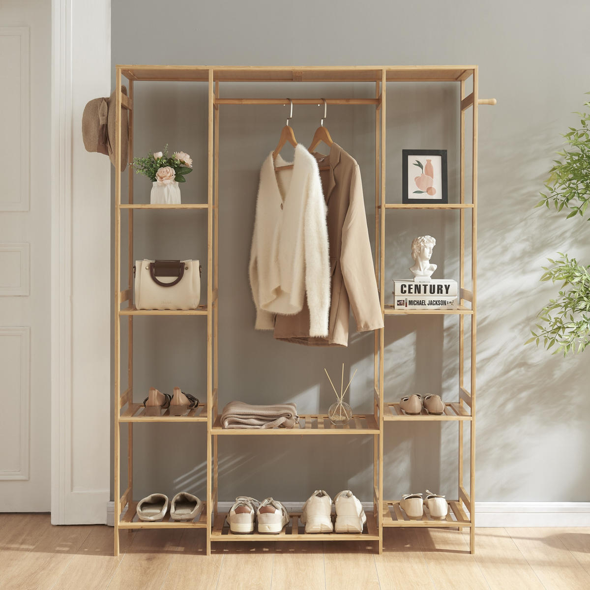 KLEIDERSTÄNDER Ilomantsi - Naturfarben, Holz (122/165/35cm) - [en.casa]