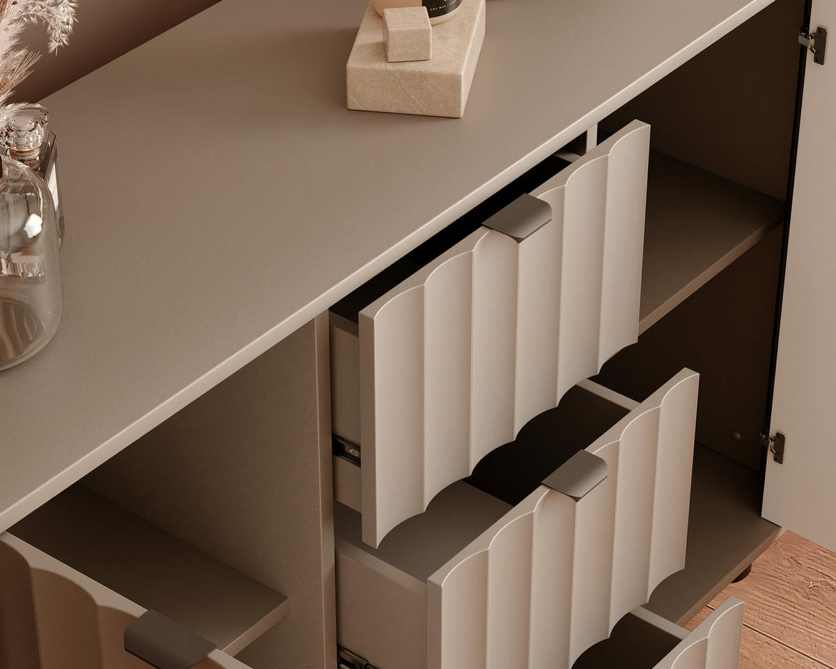 KOMMODE VITA 137 cm, Schublade(n) Lehmgrau - Schwarz/Grau, Holzwerkstoff/Metall (137.2/91/40.5cm) - Idohome