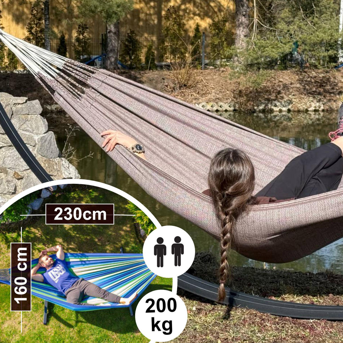 HÄNGEMATTE mit Gestell, 2 Personen, XXL, 200 kg, Metall, Medelin Pekan, einfache Montage - Dunkelgrau, Metall (370/130/120cm) - Potenza