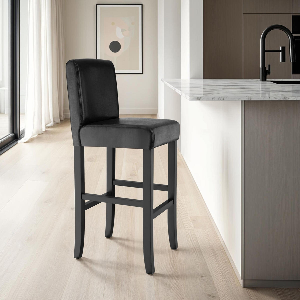 BARHOCKER 6er Set Kunstleder, Sitzhöhe 76 cm,antikbraun - Schwarz, Holz (40/107/41cm) - tectake