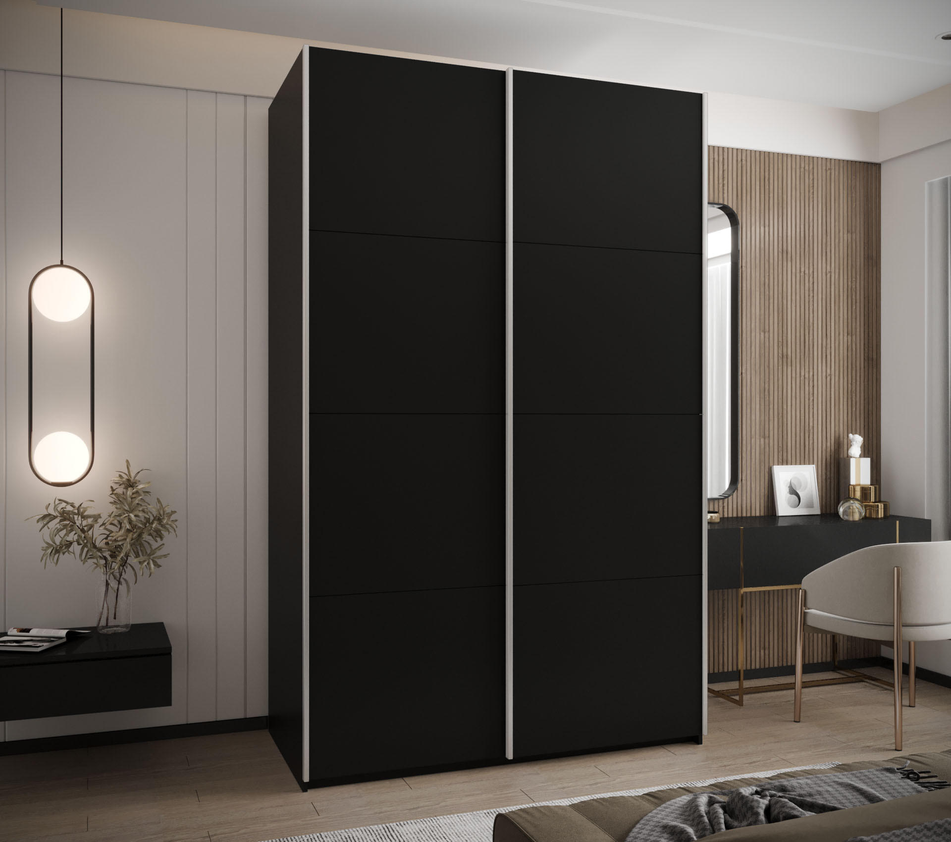 SCHWEBETÜRENSCHRANK 245,5/160/64 2-türig - Silberfarben/Schwarz, Holz/Metall (160/245/64cm) - Abiks Möbel