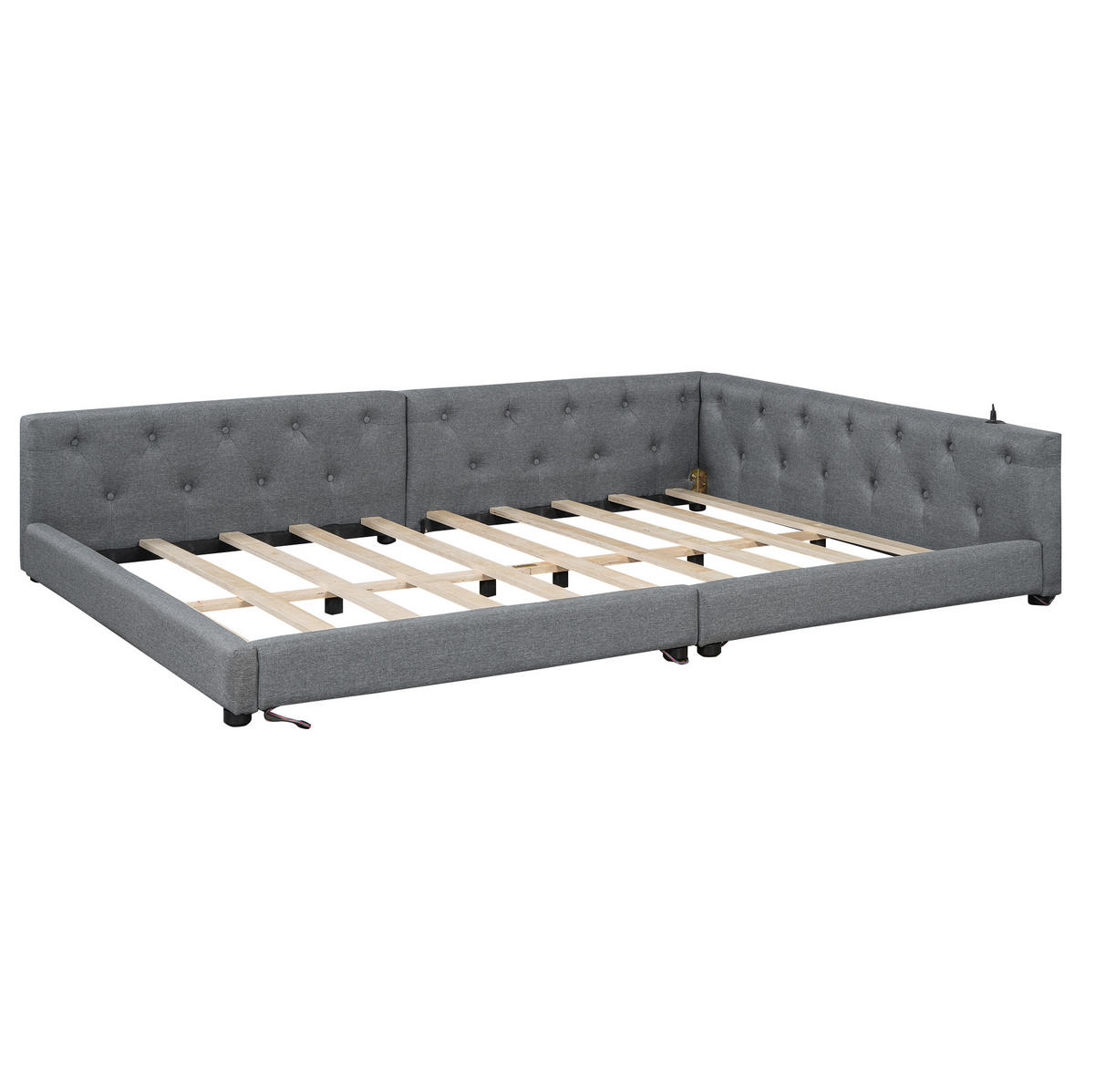 POLSTERBETT 140/200 cm grau mit Lattenrost und USB-Anschlüssen - Grau, Textil (140/200cm) - OKWISH