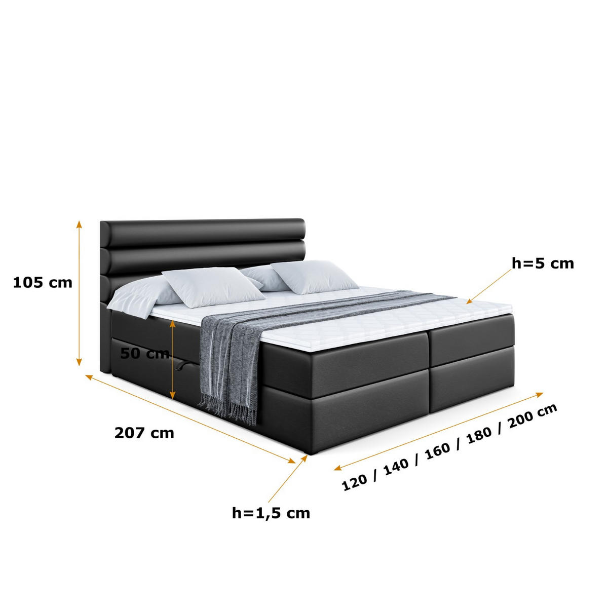 BOXBETT mit Matratze H4 und Lattenrost - CELESTIA - 160x200 cm - H4 - Schwarz Hochglanz - Schwarz Hochglanz, Holzwerkstoff (160/200cm) - ALTDECOR