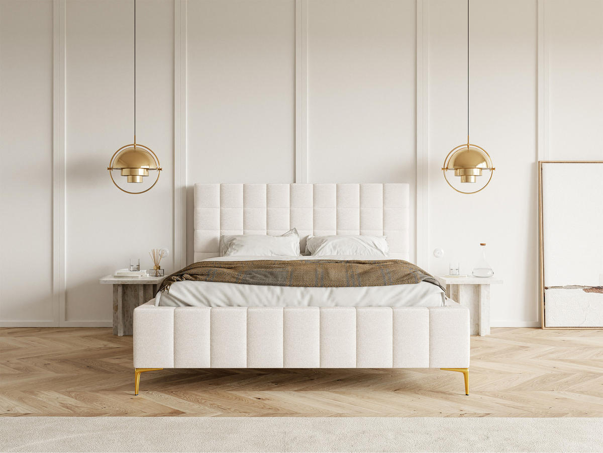 POLSTERBETT Szejlo Creme Chenille 140 cm - Goldfarben/Creme, Textil/Metall (140/200cm) - Selsey