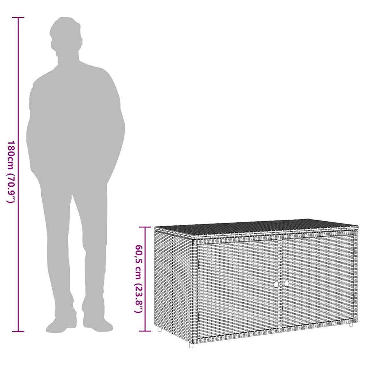 GARTENSCHRANK Grau 110/55/60,5 Cm Poly Rattan - Grau, Kunststoff (55/60.5/110cm) - vidaXL