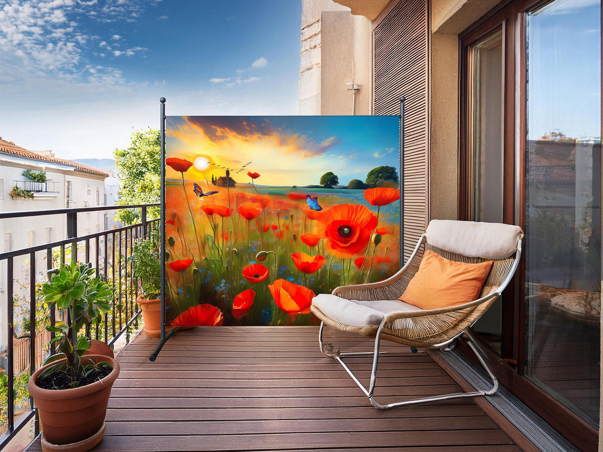 PARAVENT 1-tlg. 180x180 cm RETRO Flowers - Rot/Multicolor, Metall (178/180cm) - QUICK STAR