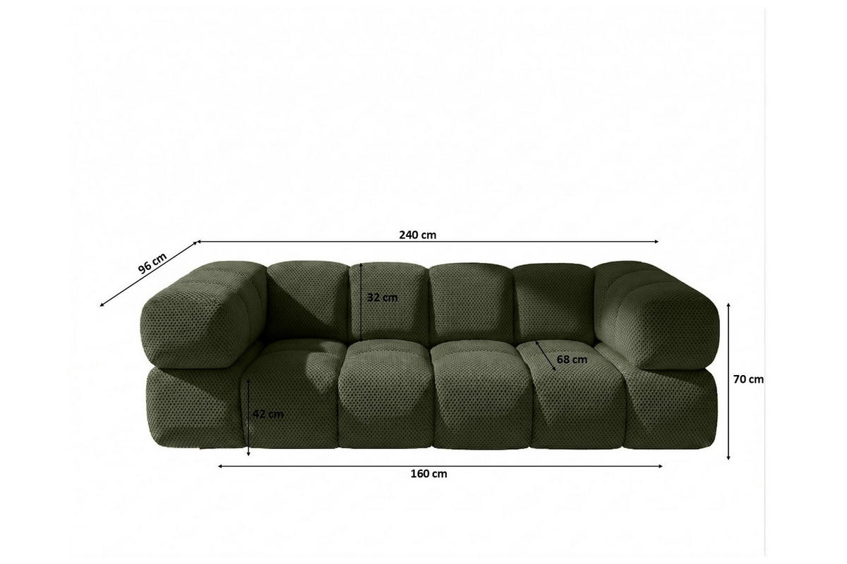 SOFA 3-SITZER, Strukturierter Premiumstoff Sonic, Grün, Averro - Grün, Holz (240/70/96cm) - Kaiser Möbel