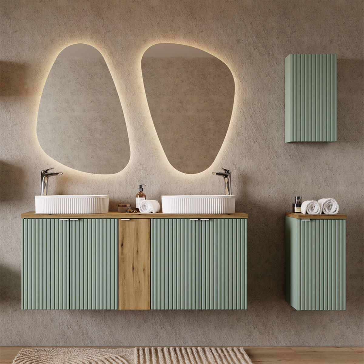 BADMÖBEL-SET 5-TLG. Newport-56 - Grün, Holzwerkstoff (200/200/40cm) - Lomado