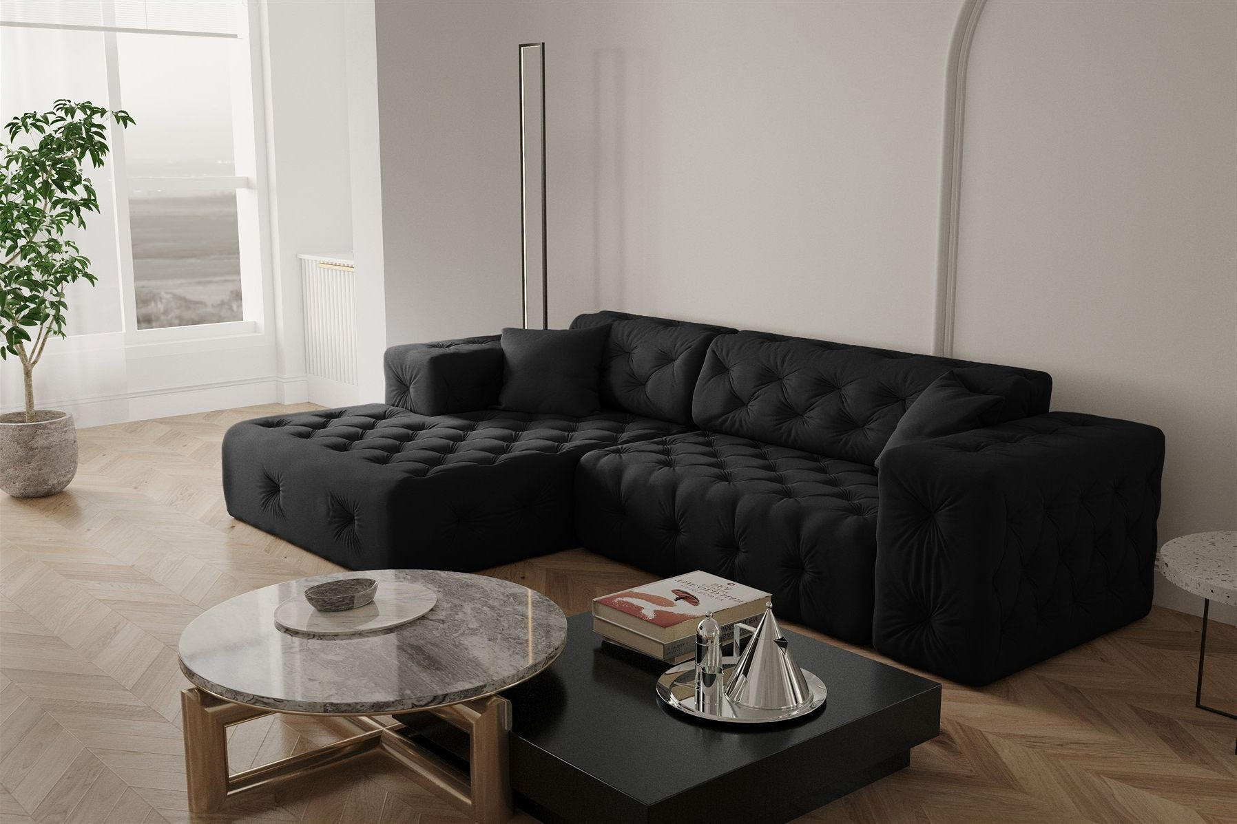 ECKSOFA Chantal - Schwarz, Holzwerkstoff/Textil (266/171cm) - Fun Möbel
