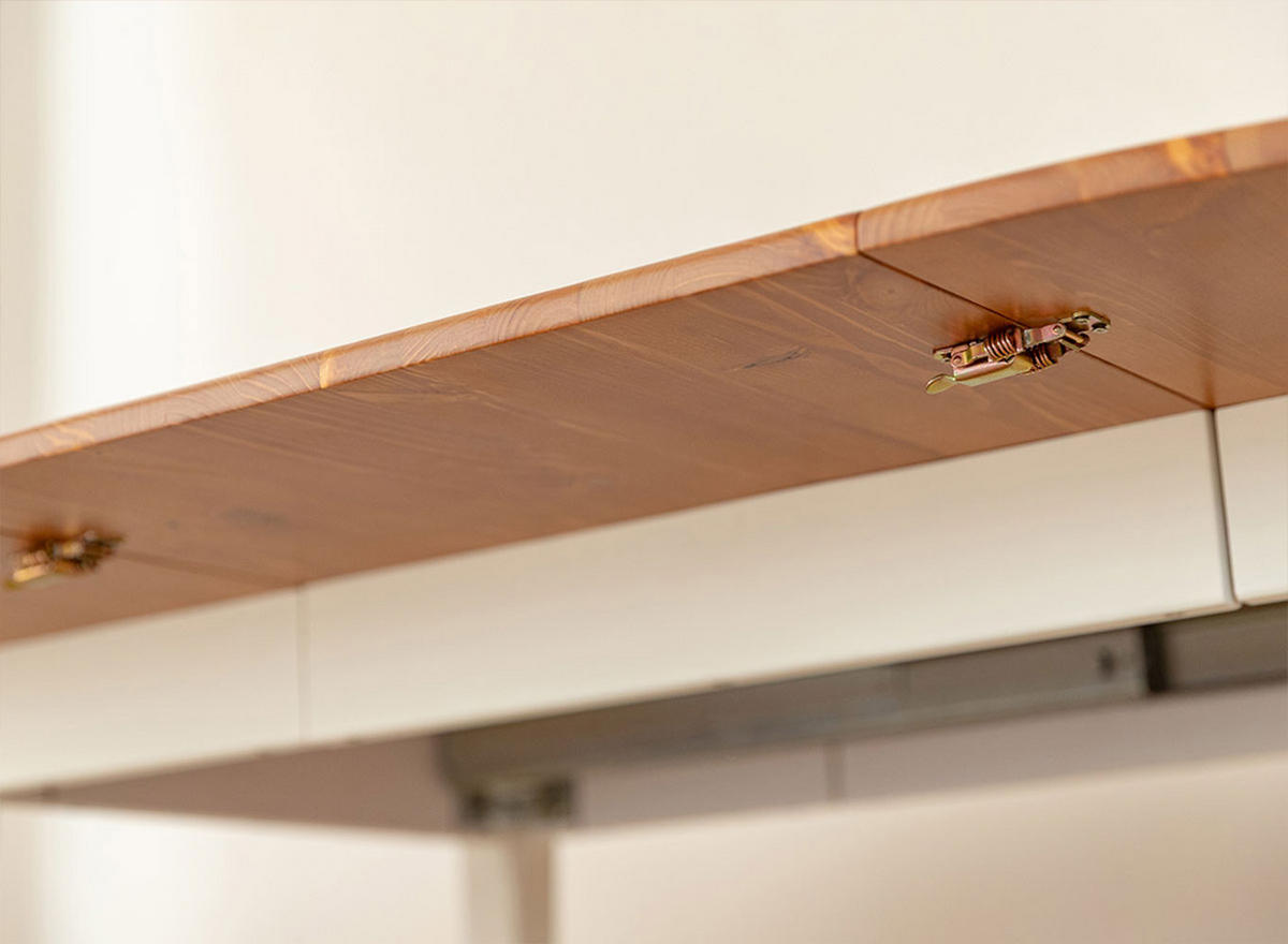 ESSTISCH Belluno Elegante Kiefer weiß (RAL9010) lackiert / Kiefer gebeizt, Eichefarben 110-210 / 110 / 74,5cm - Eichefarben/Weiß, Holz (110/210/75cm) - Feldmann-Wohnen