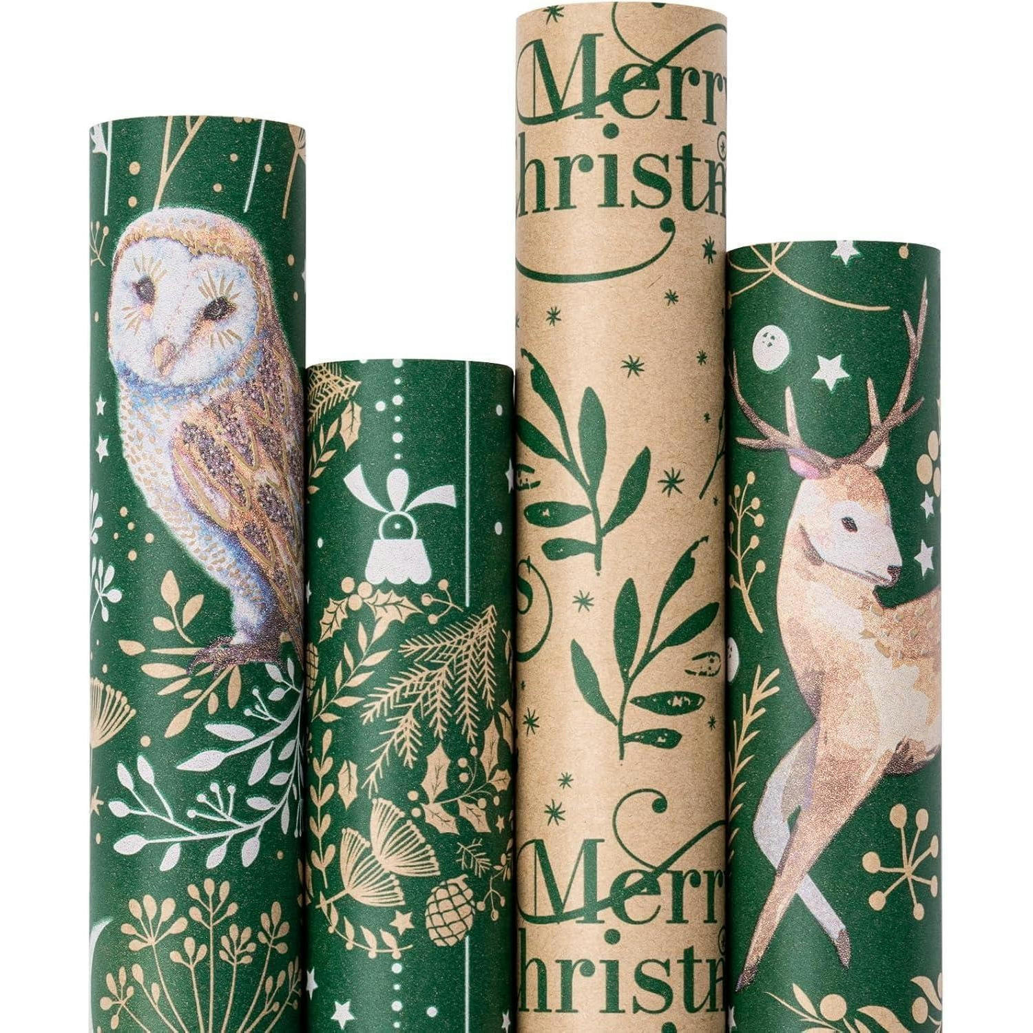 GESCHENKPAPIER 4 Rollen Kraftpapier Weihnachtsmotive 76 cm x 3 m - Multicolor, Papier (4/76/15cm)