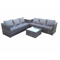GARTENMÖBELSET mit Couchtisch Polyrattan 6-Sitzer - Dunkelgrau/Grau, Glas/Kunststoff - Fimous