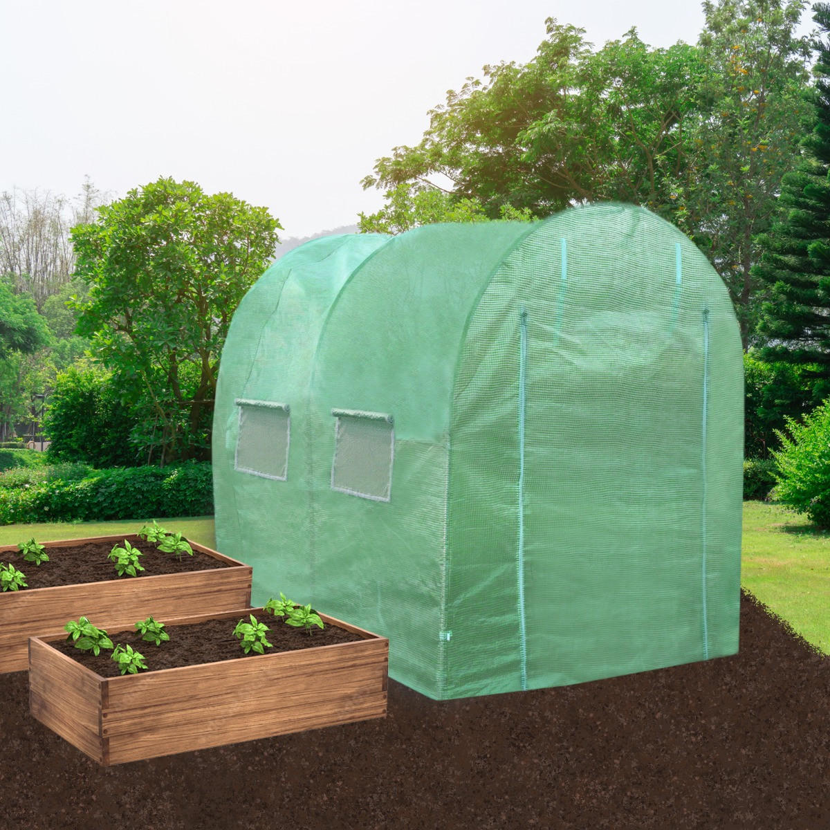 POLYTUNNEL 25mm 4m x 2m mit Regale - Grün, Kunststoff (200/1/400cm) - Monstershop