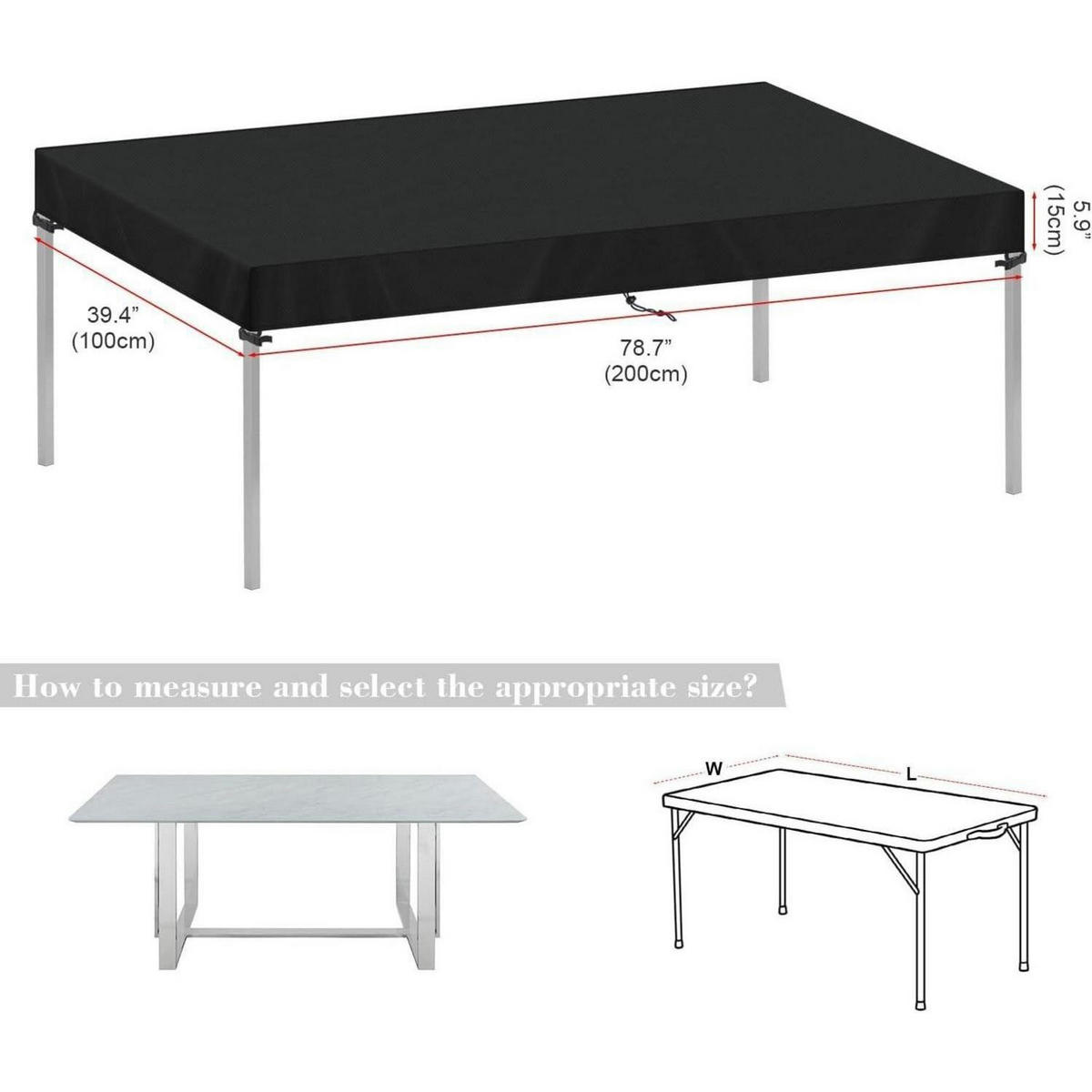ABDECKPLANE Gartentisch 200 x 100 x 15 cm Schwarz - Schwarz, Textil (100/15/200cm)