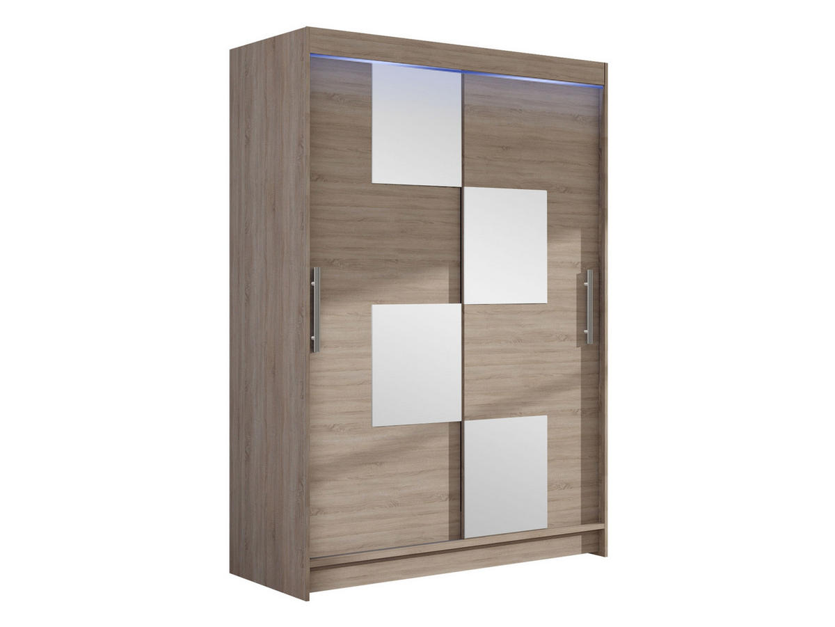 KLEIDERSCHRANK Miami III, mit RGB LED Beleuchtung - Silberfarben/Trüffeleichefarben, Holzwerkstoff/Kunststoff (120/200/58cm) - MIRJAN24
