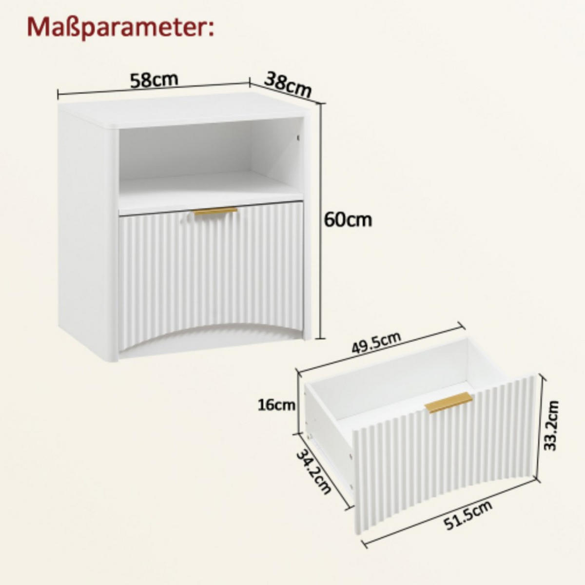 NACHTSCHRANK 58B/38T/60H cm Weiß - Weiß, Holzwerkstoff (38/60/58cm)
