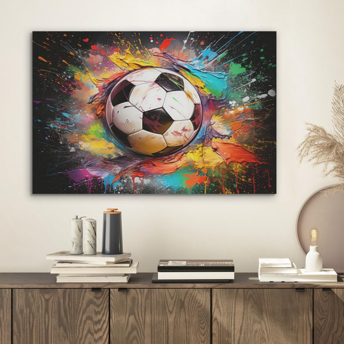 AKUSTIKBILD Fußball - Farbe - Farben - Schwarz - Weiß Wanddeko 70x50 cm - Weiß, Kunststoff (70/50/0.9cm) - MuchoWow