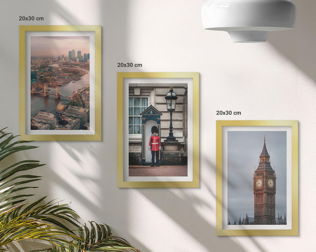 WANDBILDER 3er Set - 20x30 cm Goldrahmen - London Bridge Guardian Big Ben - Goldfarben, Kunststoff (20/30cm) - ArtPrintCave