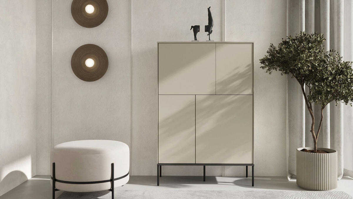 HIGHBOARD Bellezo Creme 95 cm hoch - Creme/Schwarz, Holzwerkstoff/Metall (95/142/41cm) - Selsey