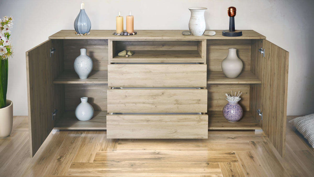 SIDEBOARD Skadu Denim matt - Pastellblau, Holzwerkstoff (166.5/75.5/35cm) - Vladon