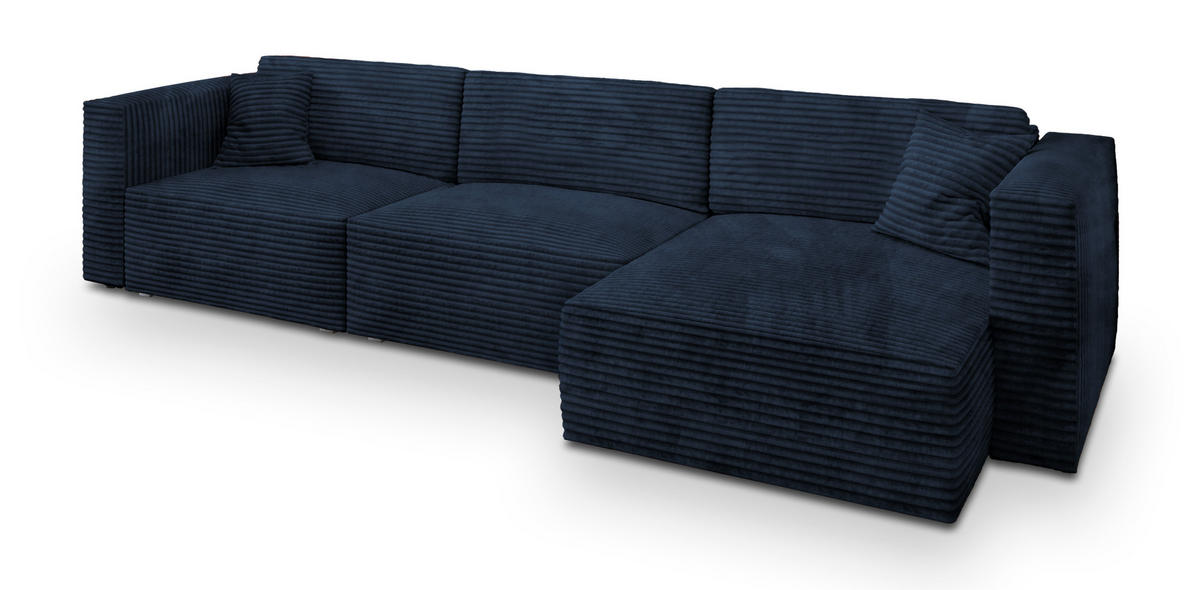 ECKSOFA TOLMO Blau Kordstoff mit Schlaffunktion - Blau, Holz (347/148cm) - MASSENO
