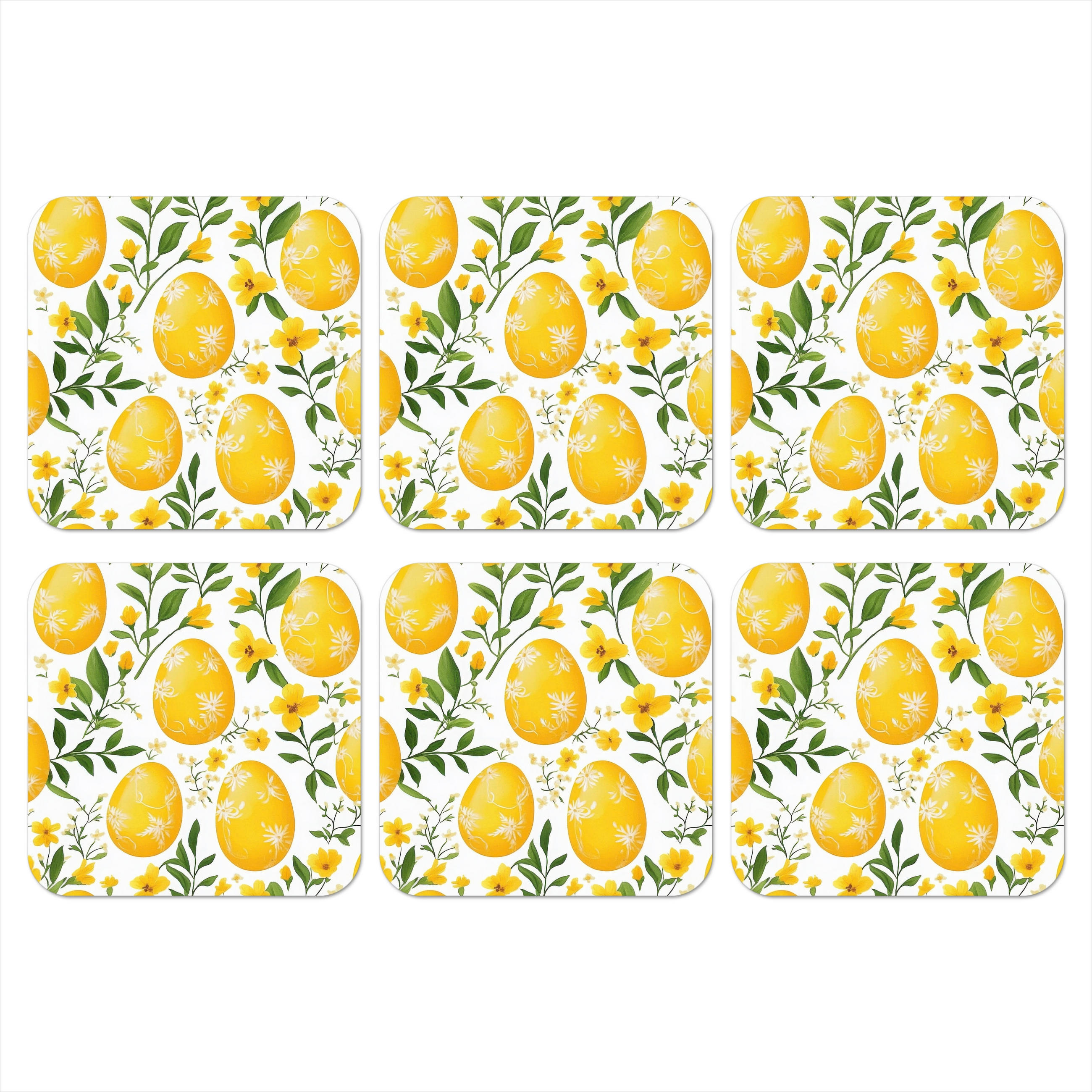 GLASUNTERSETZER 6er-Set Blumen - Ostereier - Gelb 10x10 cm - Gelb, Naturmaterialien (10/0.2cm) - MuchoWow