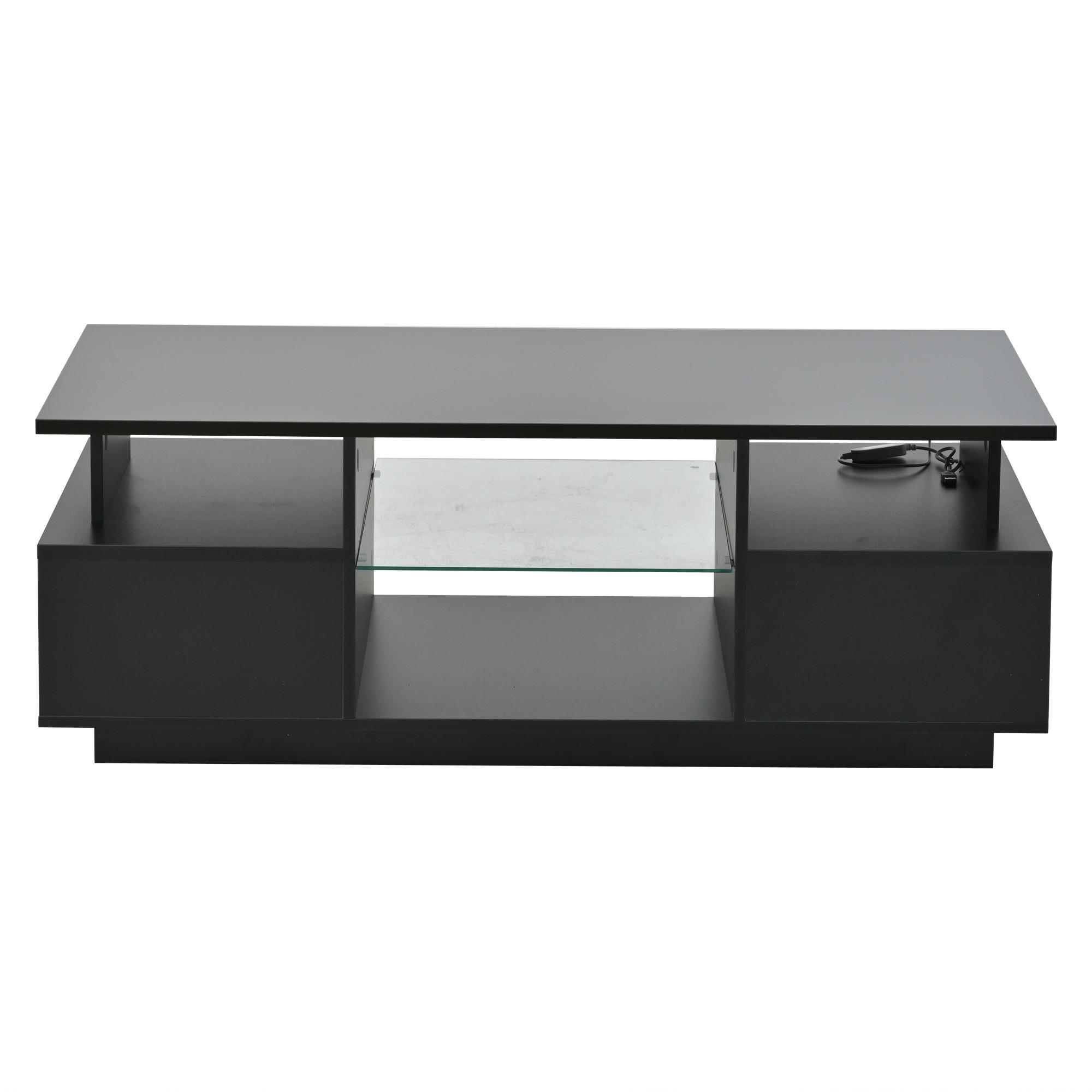 COUCHTISCH 100/50/36 cm Schwarz aus Spanplatte mit LED-Beleuchtung und 2 Schubladen - Schwarz, Holzwerkstoff (100/50/36cm) - OKWISH