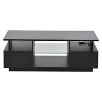 COUCHTISCH 100/50/36 cm Schwarz aus Spanplatte mit LED-Beleuchtung und 2 Schubladen - Schwarz, Holzwerkstoff (100/50/36cm) - OKWISH