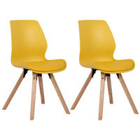 STUHL 2er Set Kunststoff gelb - Eukalyptusholzfarben/Gelb, Holz/Kunststoff (48/87/58cm) - CLP