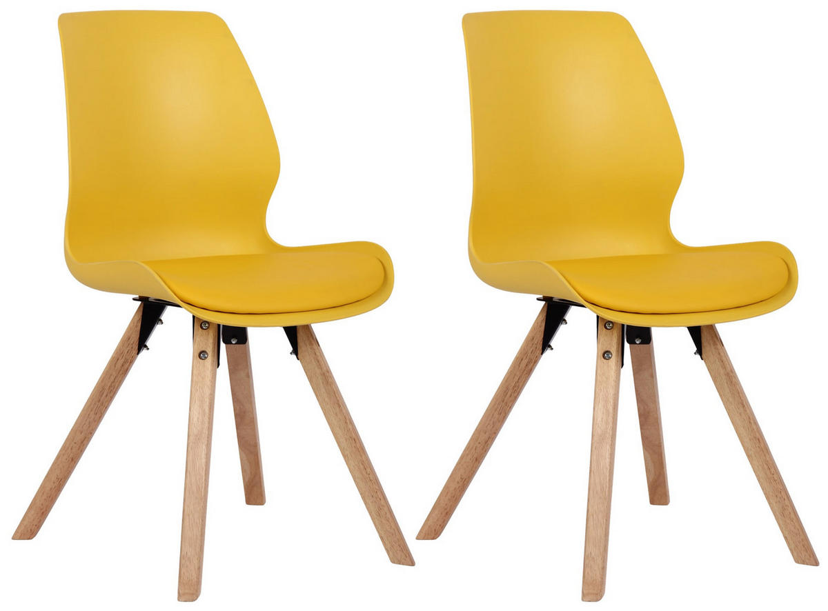 STUHL 2er Set Kunststoff gelb - Eukalyptusholzfarben/Gelb, Holz/Kunststoff (48/87/58cm) - CLP