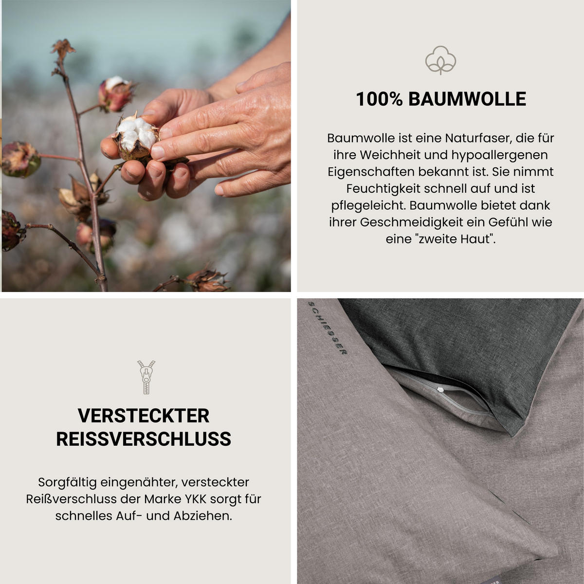 KISSENHÜLLENSET Doubleface - Renforcé - 2-teilig - 40 x 80 cm - Grau-Schwarz - Schwarz, Textil (40/80cm) - SCHIESSER