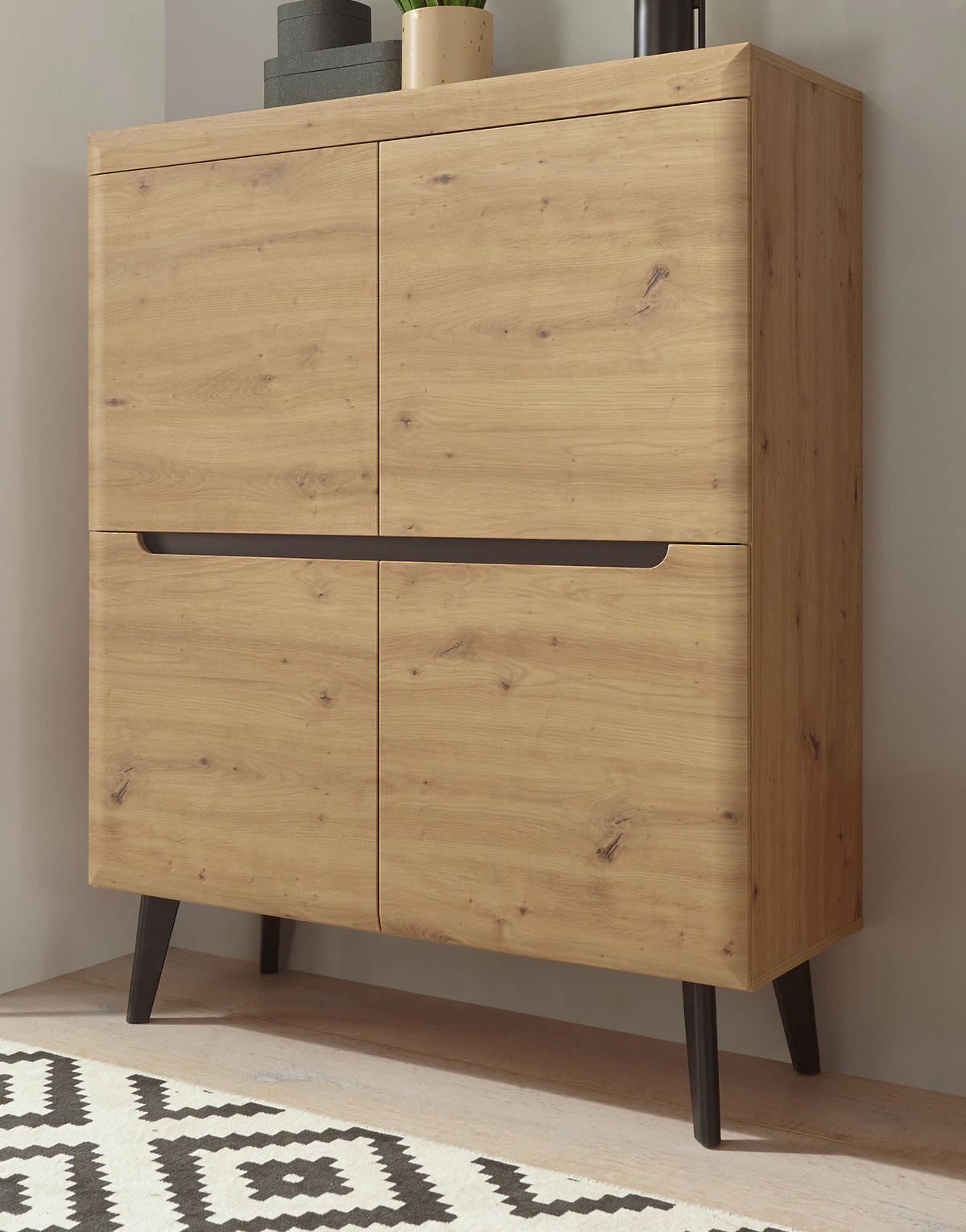 HIGHBOARD Artisan Eiche schwarz skandinavisch, 107 x 134 cm - Schwarz/Eiche Artisan, Holzwerkstoff (107/134/40cm) - Furn.Design