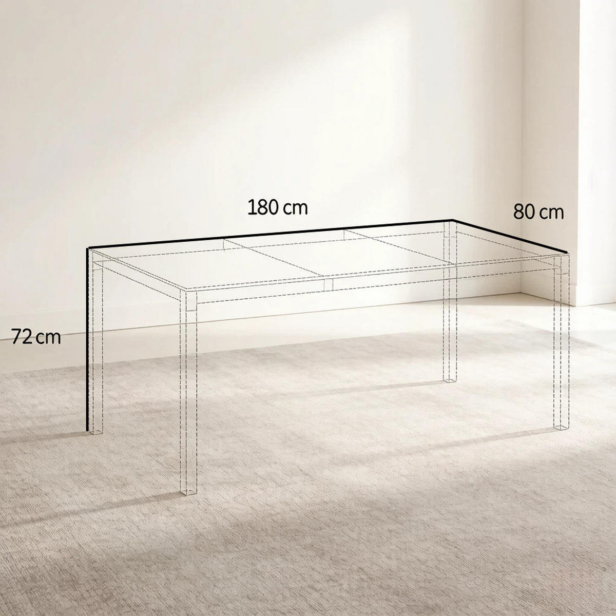 ESSTISCH 180/80/72 cm mit Glasplatte DE-39947 Schwarz - Schwarz, Metall (80/180/72cm) - ComfortXL