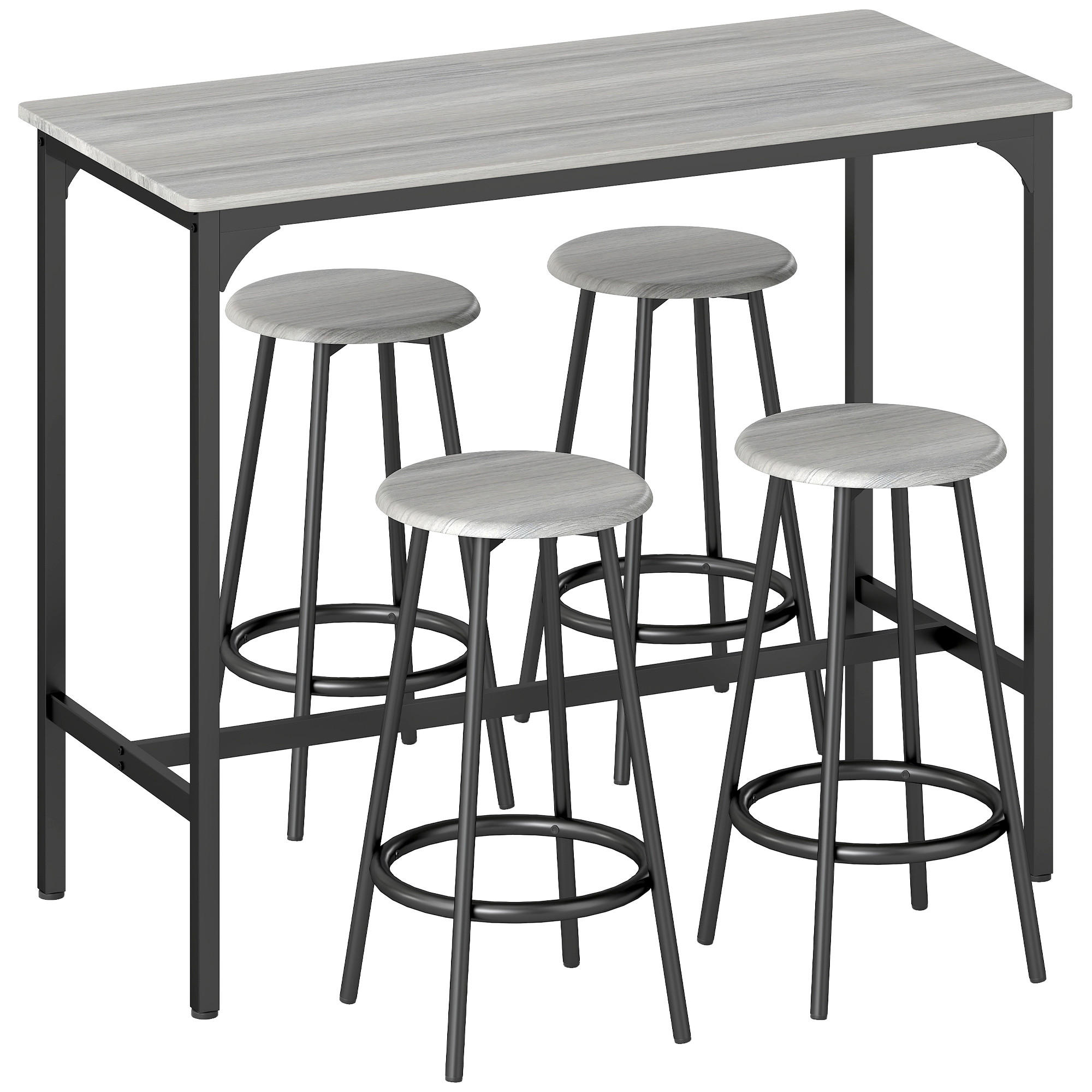 BARTISCH mit Barhocker Set, 5-tlg. Bartisch-Set, Küchentisch mit 4 Barhocker - Grau, Holzwerkstoff (50/89.5/110cm) - HOMCOM