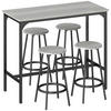 BARTISCH mit Barhocker Set, 5-tlg. Bartisch-Set, Küchentisch mit 4 Barhocker - Grau, Holzwerkstoff (50/89.5/110cm) - HOMCOM