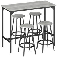 BARTISCH mit Barhocker Set, 5-tlg. Bartisch-Set, Küchentisch mit 4 Barhocker - Grau, Holzwerkstoff (50/89.5/110cm) - HOMCOM