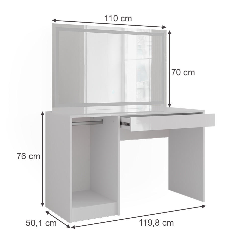 SCHMINKTISCH Sherry Weiß/Weiß Hochglanz 119.8 cm mit LED-Spiegel - Weiß Hochglanz, Holzwerkstoff (119.8/76/50.1cm) - Vicco