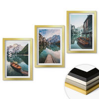 WANDBILDER 3er Set - 20x30 cm Goldrahmen - See, Berge, Boote, Ferienhaus - Goldfarben, Kunststoff (20/30cm) - ArtPrintCave