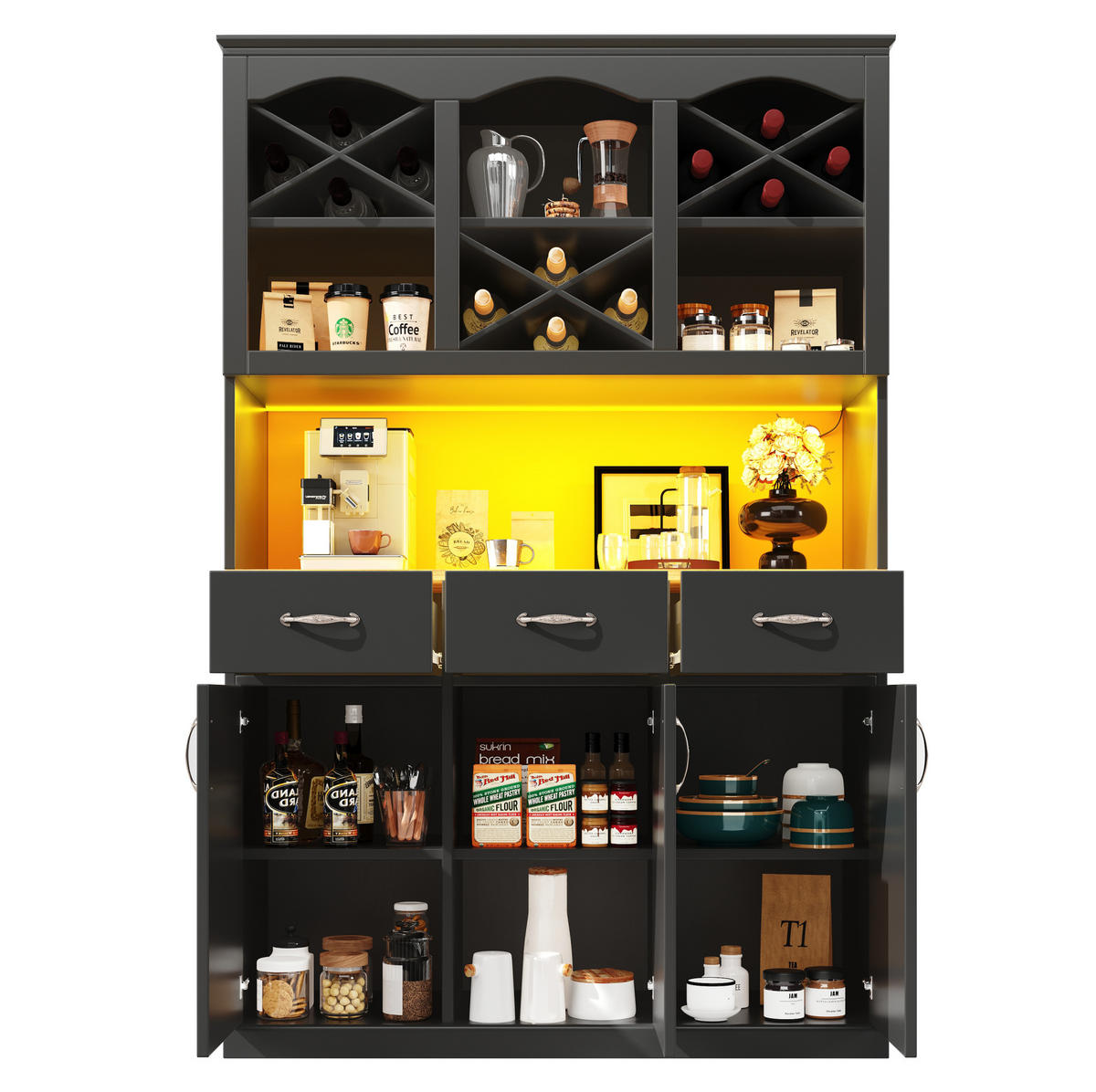 DONJI kuhinjski element, 120/40/180 cm, MDF crni, s LED rasvjetom i 3 ladice - crna, drvni materijal (120/180/40cm) - BEAOK