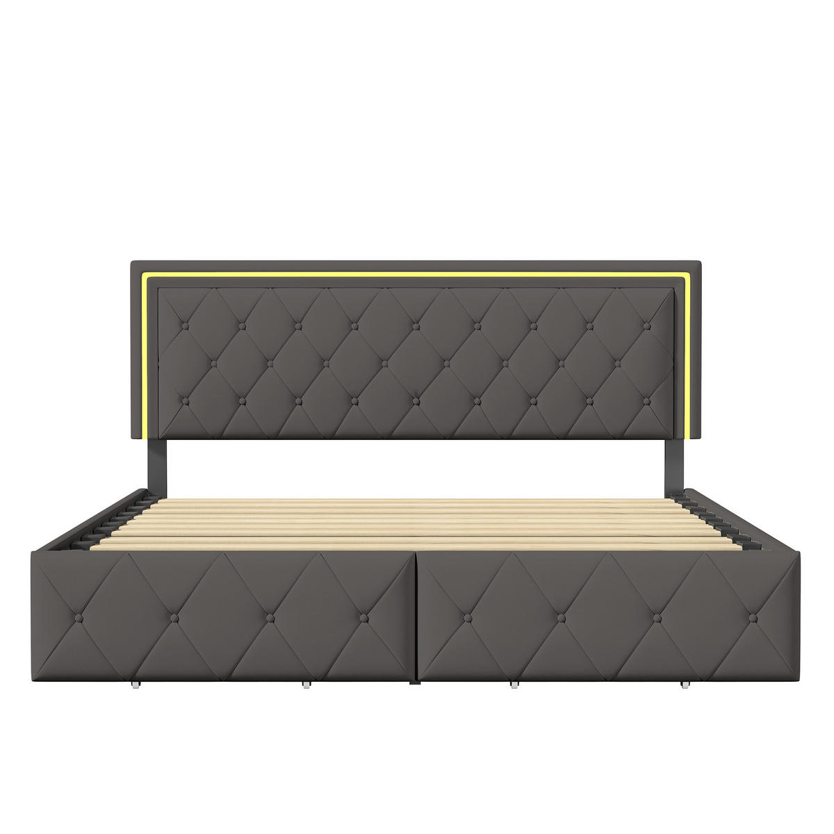 POLSTERBETT 140x200 cm LED 4 Schubladen PU Leder grau - Grau, Holz (140/200cm) - LEBENLANG